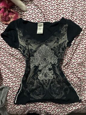 Black Embellished V-Neck Women's Top